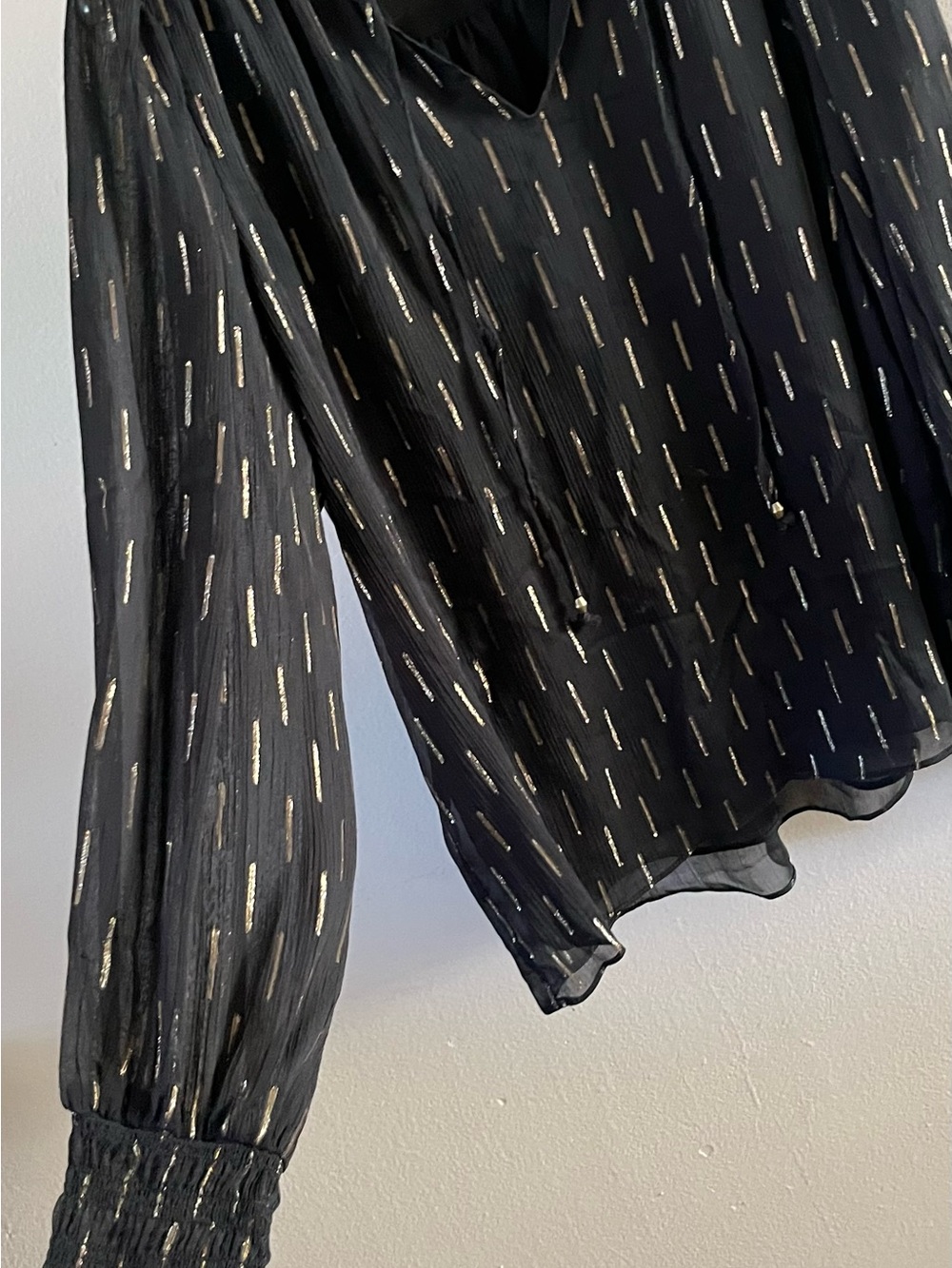 Maison d’Amélie Paris Black Gold Metallic Striped Ruffled Blouse Top Size Small - Picture 6 of 9